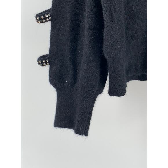 MICHAEL CARRIE Women's Vintage Black Cutout Rhinestone Embellished Sweater SZ S - Picture 8 of 9